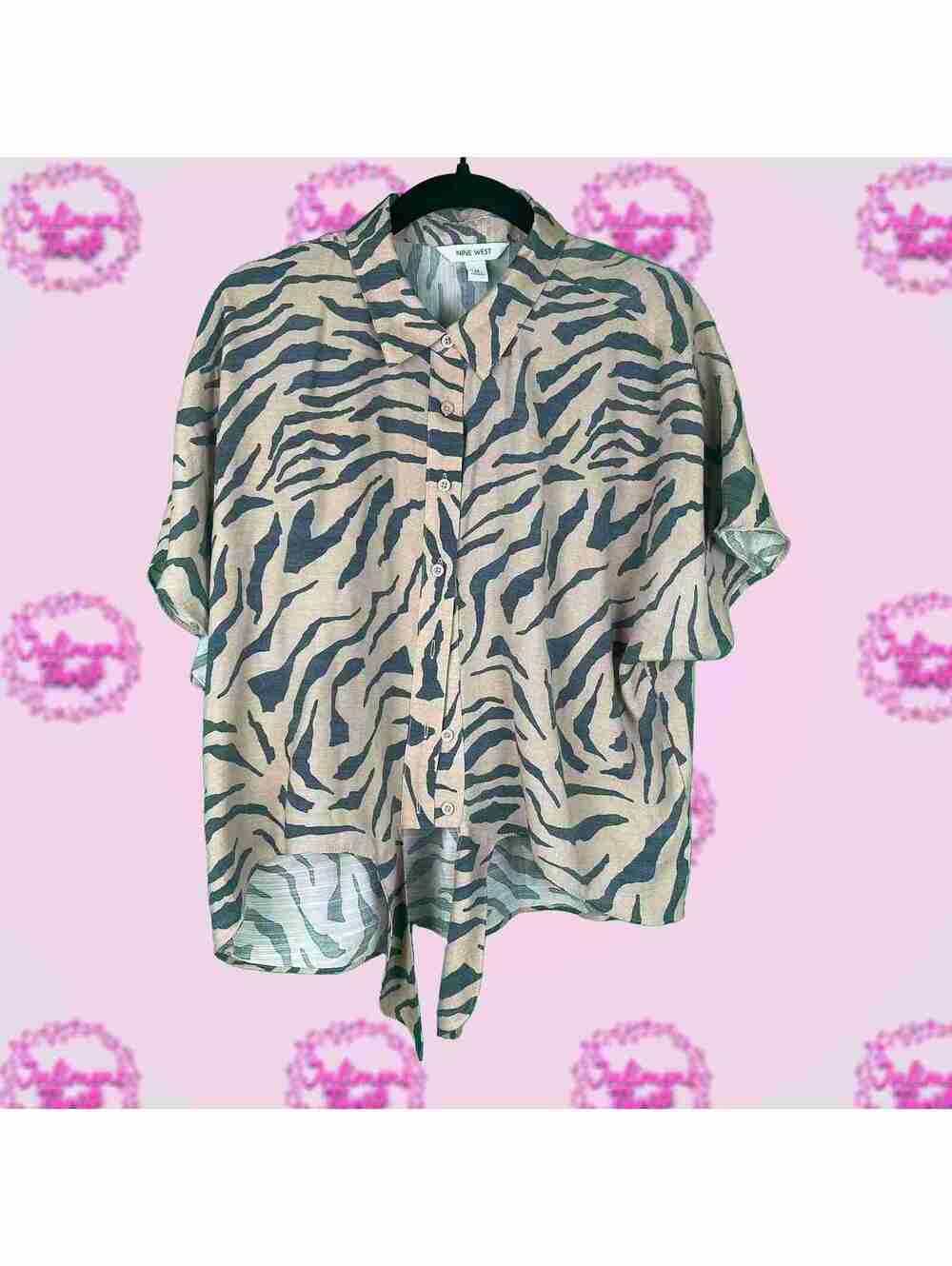 Nine West Zebra Print Button Up